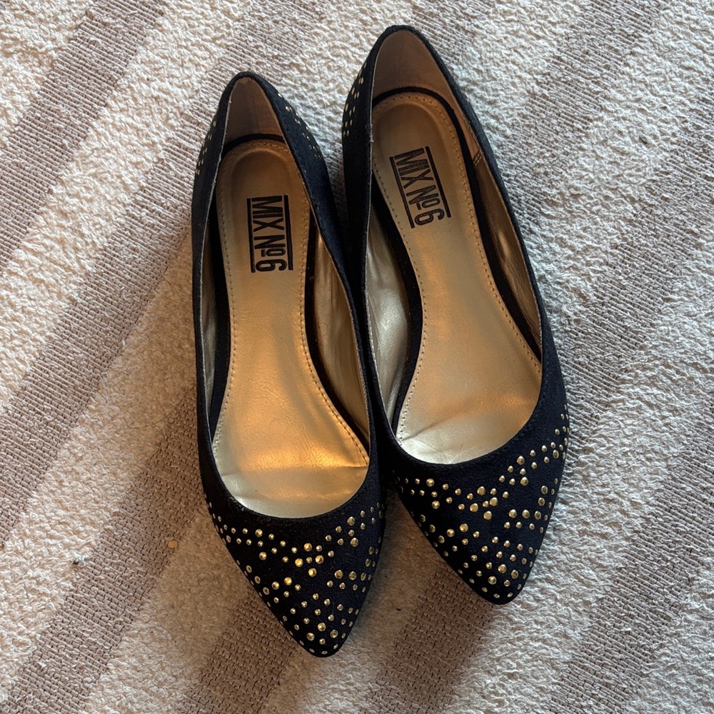 Mix No. 6 Black Pointed Toe Flats with Gold Studs